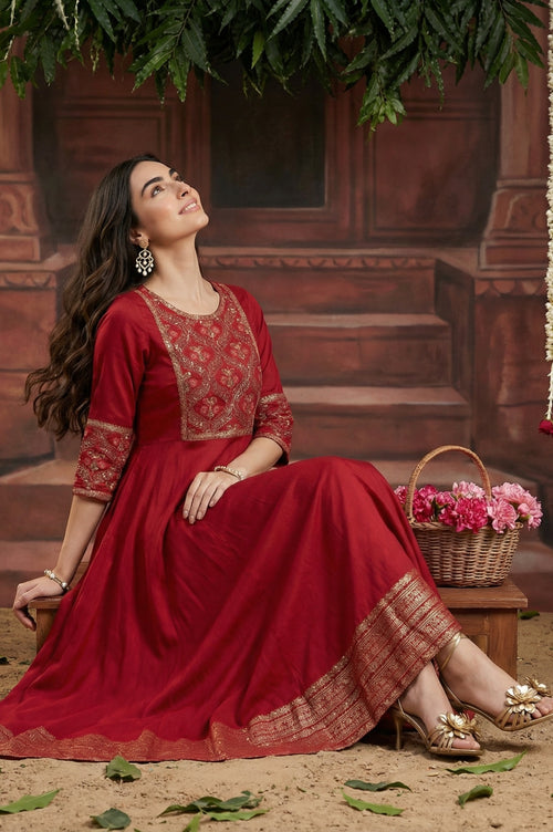 Royal Red Embroidered Gown